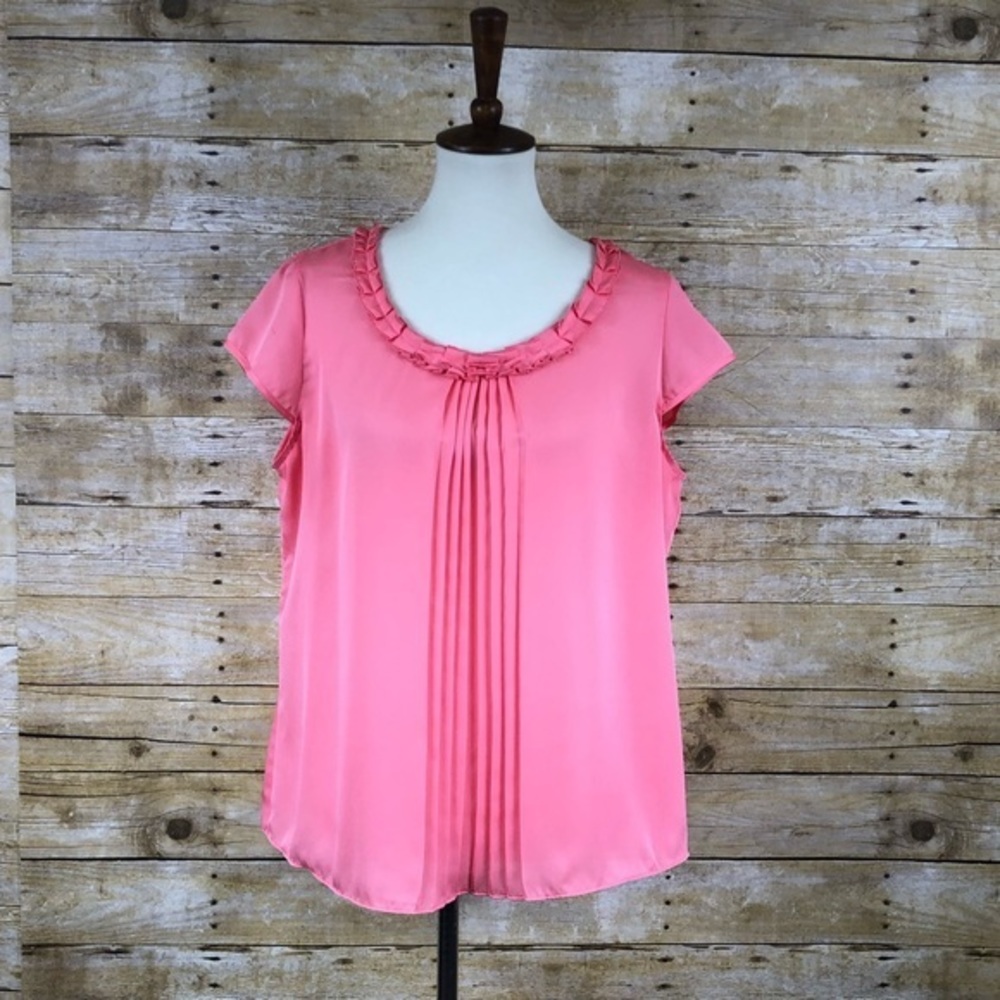 Ann Klein Women's Peachy Pink Pleated Blouse Shirt Top Sz L‎